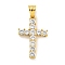 Ion Plating(IP) 304 Stainless Steel Cubic Zirconia Pendants, Cross Charm, Golden, 27x17x4mm, Hole: 5.5x4.5mm