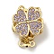 Brass Micro Pave Cubic Zirconia Box Clasps, Clover, 2-Strand, 4-Hole, Real 18K Gold Plated, Lilac, 19.5x15x9mm, Hole: 1.4mm