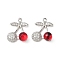 Brass & Glass Micro Pave Cubic Zirconia Pendants, Cherry, Platinum, 17x14.5x7mm, Hole: 1.2mm