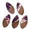 Transparent Resin and Walnut Wood Pendants, Teardrop Charms with Gold Foil, Purple, 48.5x23.5x3.5mm, Hole: 2mm