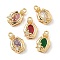 Brass Micro Pave Cubic Zirconia Pendants, Oval with Flower, Real 18K Gold Plated, Mixed Color, 17x10.5x6.5mm, Hole: 1.6mm