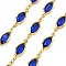 Brass Glass Horse Eye Link Chains, with Spool, Long-Lasting Plated, Soldered, Lead Free & Cadmium Free, Rack Plating, Real 18K Gold Plated, Dark Blue, 16.5x6x2mm