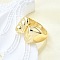 Brass Cuff Rings for Women, Oval, Real 18K Gold Plated, Inner Diameter: 17.4mm