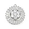 Brass Micro Pave Cubic Zirconia with Glass Pendants, Round with Flower Charms, Platinum, 24x22.5x8.5mm, Hole: 1.6mm