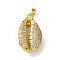 Brass Micro Pave Cubic Zirconia Pendants, Golden, Shell Shape, 24x13x7mm, Hole: 4.5x3mm