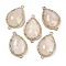 Natural Moonstone Faceted Teardrop Links, Rack Plating Brass Micro Pave Clear Cubic Zirconia Connector Charms, Golden, 26x16.5x6mm, Hole: 1.6mm and 1.4mm