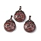 Cherry Quartz Glass Pendants, Flat Round Brass Charms, Lead Free & Cadmium Free, 34.5x27x8mm, Hole: 6.5x5mm