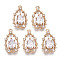 Brass Micro Pave Cubic Zirconia Links Connectors, Teardrop, Long-Lasting Plated, Light Gold, Clear, 20x12x3.5mm, Hole: 1.2mm