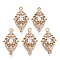 Brass Micro Pave Cubic Zirconia Links Connectors, Long-Lasting Plated, Rhombus, Light Gold, Clear, 20x12x4mm, Hole: 1.2mm
