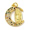 Virgin Mary Theme Rack Plating Brass Micro Pave Cubic Zirconia Pendants, Long-Lasting Plated, Cadmium Free & Lead Free, Real 18K Gold Plated, Moon, 20.5x16.5x2.5mm, Hole: 2.5mm