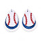 Leather Pendants, with Iron Ring, Ball Theme, Platinum, Rugby, 56.5x37x2mm, Hole: 5mm