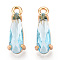Faceted Glass Pendants, with Golden Tone Brass Open Back Settings, Teardrop, Light Sky Blue, 14.5x4.5x4mm, Hole: 1.2mm