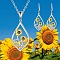 Alloy Pendant Necklaces & Stud Dangle Earrings Sets, Platinum, Flower, 470mm