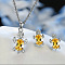 Tortoise Alloy Rhinestone & Glass Pendant Necklaces & Stud Earrings Sets, Platinum, Gold, 450mm