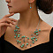 Bohemian Ethnic Style Alloy & Plastic Pearl & Glass Round Beaded Multilayer Necklaces & Dangle Earrings Sets, Platinum, Aquamarine, 440mm