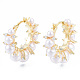 ABS Plastic Pearl Beaded Hoop Earrings with Clear Cubic Zirconia EJEW-T046-44-1