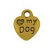 チベットのスタイル合金のチャームのエナメルセッティング台  言葉「 my dog」を刻まれたハートの  カドミウムフリー＆鉛フリー  アンティーク黄金  13x10x3mm  穴：2mm  約980個/1000g TIBEP-23882-AG-LF-2