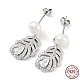 Cubic Zirconia Feather with Natural Pearl Dangle Stud Earrings EJEW-F318-14P-1