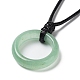 Natürliche grüne Aventurin-Ring-Anhänger-Halskette mit gewachsten Kordeln NJEW-R262-01B-09-3