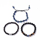 3 stücke 3 stil natürliche obsidian & tigerauge & holz stretch armbänder set BJEW-JB07622-2