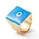 Square Enamel with Evil Eye Wide Band Finger Rings RJEW-A014-02G-M-3