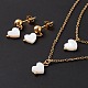 Synthetic Shell Heart Pendant Double Layer Necklaces and Dangle Stud Earrings SJEW-F217-03B-G-6