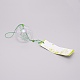 日本の丸い絵ガラス風鈴  ポリエステルコード付き  プラスチックビーズ  長方形の紙カード  花柄  400mm CF-TAC0001-05A-1
