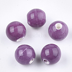 Handmade Porcelain Beads, Bright Glazed Porcelain, Round, Purple, 8~8.5x7.5~8mm, Hole: 1.5~2mm