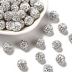 Perles de boule pavé disco , Perles de strass en argile polymère, ronde, cristal, pp13 (1.9~2mm), 6 rangs de strass, 10mm, Trou: 1.5mm