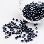 6/0 electrochapado perlas de semillas de vidrio redondo del iris, negro, 4mm, agujero: 1 mm, aproximamente 495 unidades / 50 g