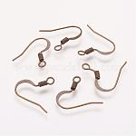 Brass French Earring Hooks, Flat Earring Hooks, Ear Wire, with Horizontal Loop, Nickel Free, Antique Bronze, 17mm, Hole: 2mm, 21 Gauge, Pin: 0.7mm