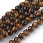 Natürlichen Tigerauge Perlen Stränge, Runde, dunkelgolden, 6 mm, Bohrung: 1 mm, ca. 30 Stk. / Strang, 7.4 Zoll