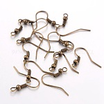 Iron Earring Hooks, Ear Wire, with Horizontal Loop, Cadmium Free & Nickel Free & Lead Free, Antique Bronze, 17~19x0.8mm, Hole: 2mm, 22 Gauge, Pin: 0.6mm