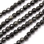 Naturale perle di ossidiana fili, sfaccettato, tondo, nero, 4mm, Foro: 1 mm, circa 90pcs/filo, 15.35 pollice