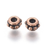 Perles de séparateur de style tibétain , sans plomb, sans cadmium et sans nickel, plat rond, couleur de cuivre rouge, 5 mm de diamètre, épaisseur de 3mm, Trou: 2mm