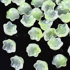 Transparente zweifarbige sprühlackierte Glasperlen, Blume, grün gelb, 7x11.5x11.5 mm, Bohrung: 1.2 mm