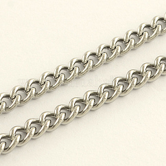 Chaînes gourmettes en acier inoxydable 304 résistant au ternissement, avec bobine, non soudée, couleur inoxydable, 6x4x1mm, environ 32.8 pied (10 m)/rouleau