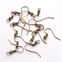 Ganchos del pendiente de hierro, cable de oreja, con lazo horizontal, Sin cadmio y níque y plomo, Bronce antiguo, 17~19x0.8mm, agujero: 2 mm, 22 diámetro, pin: 0.6 mm