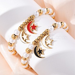 201 bracelets extensibles à perles rondes en acier inoxydable&nbsp;BJEW-C090-03G-E