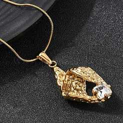 Colliers pendentifs en forme de feuille en acier inoxydable 304 avec verre transparent&nbsp;NJEW-G184-06G