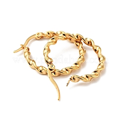 Pendientes de aro con diseño de cuerda torcida de acero inoxidable 201 con revestimiento al vacío de PVD y pasadores de acero inoxidable 304 para mujer.&nbsp;EJEW-D279-02G-01