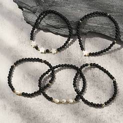 Set di braccialetti elasticizzati con perline a forma di stella di perle e perle sintetiche nere da 5 pz. 5 stili&nbsp;BJEW-JB09495-02