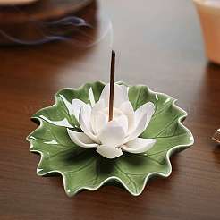 Quemadores de incienso de porcelana con forma de hoja de loto y flor de loto&nbsp;DJEW-CN0001-38A