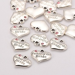 Thema Hochzeit antiken silbernen Ton tibetischen Stil Legierung Herz mit Vater der Brautrhinestone-Charme&nbsp;LS-TIBEP-N005-19D