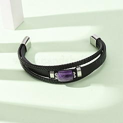 Mehrreihige Armbänder aus natürlichem Amethyst und geflochtenem Mikrofaserleder für Damen und Herren&nbsp;GG-CBAEA55-01C