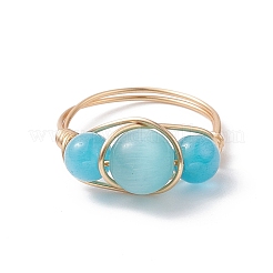 Katzenaugen-Fingerring mit Perlen&nbsp;RJEW-JR00560-01