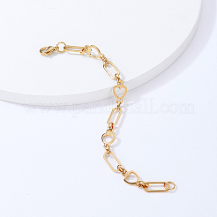 Bracelets en acier inoxydable 201 avec chaîne à trombone et chaîne à maillons en forme de cœur pour femmes&nbsp;SU4878