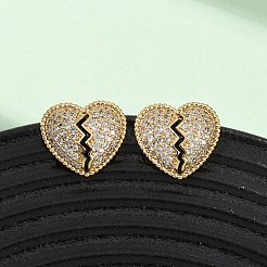 Pendientes de latón con micropavé de circonitas cúbicas y corazón roto&nbsp;EJEW-B153-19G-03