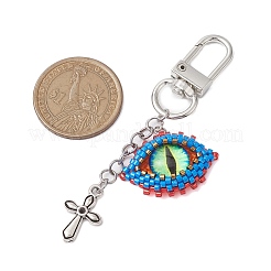 Métier à tisser à graines de verre mauvais œil et décoration pendentif en alliage croisé&nbsp;HJEW-MZ00082