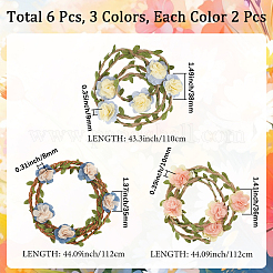 6 pz 3 stili poliestere e lino fasce per cappelli in paglia di rattan con fiori&nbsp;AJEW-CN0004-39